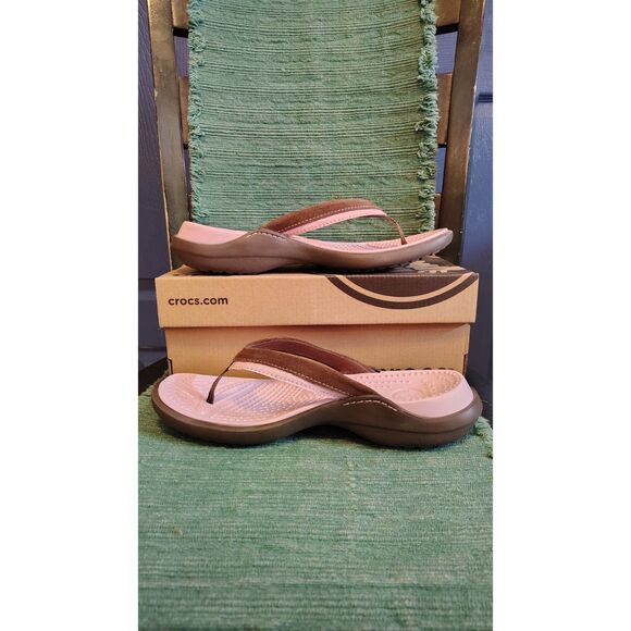 CROCS Vezzy Woman Women's Brown and Pink Thong Sandals Size 8 - Picture 1 of 8